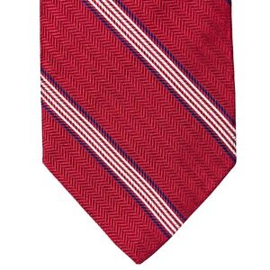 Brooks Brothers Mens Red Silk Herringbone Repp Stripe Necktie Made in USA